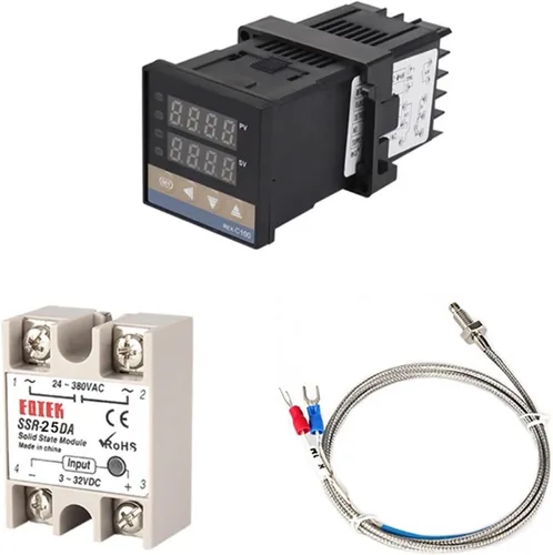 Vista 9 de 1 juego REX-C100 controlador de temperatura PID digital K termostato de entrada + salida SSR 10DA 25DA 40DA + termopar K sonda 3.3 ft (SSR 10DA)