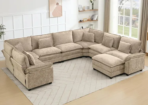 Vista 51 de Juego de sofá seccional modular de gran tamaño, sofá de nube convertible de asiento profundo, sofá esquinero grande en forma de L con cojines Beige