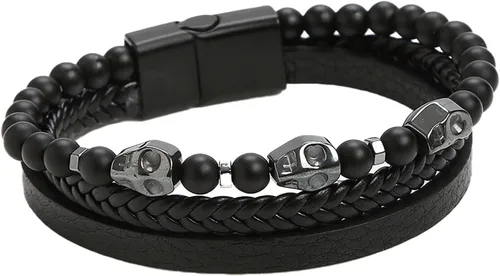 Vista 9 de Leather Beaded Bracelet for Men Punk Gothic Cuff Men's Skull Bracelet Obsidian Tiger eye Bracelet Men's Spiritual Gift
