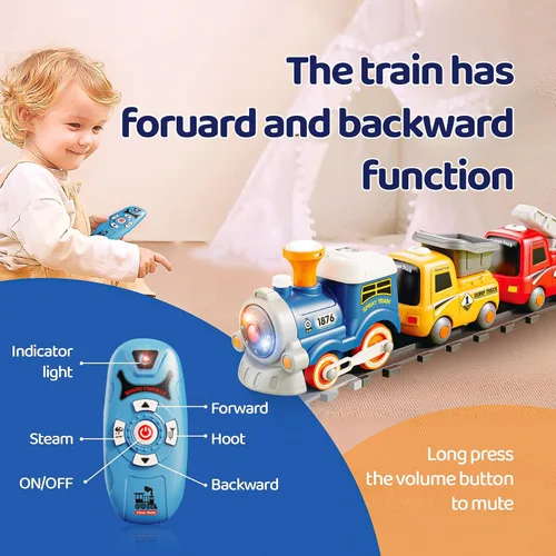 Vista 4 de Remote Control Train Toy for Kids, Lighting & Music Train Set with Water Steam for 3-8 Boys Girls, Electric Train Set with Tracks Accessories