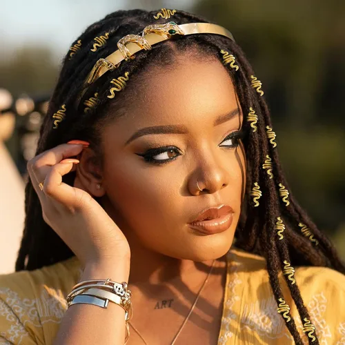 Vista 3 de 22 piezas de accesorios de disfraz de serpiente Cleopatra Egipto esmeralda serpiente diadema brazo brazalete Loc joyería para cabello rastas mujeres
