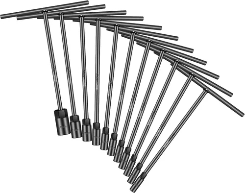 Vista 9 de Juego de llaves de vaso métricas con mango en T de 6 puntas (8 mm, 10 mm, 12 mm) de acero Cr-V con llave hexagonal para reparación de motocicletas