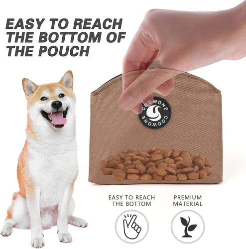 Vista 3 de COOWONE Bolsa de golosinas para perros con cierre magnético, bolsa de entrenamiento para perros pequeños, tamaño de bolsillo, bolsa de golosinas Café
