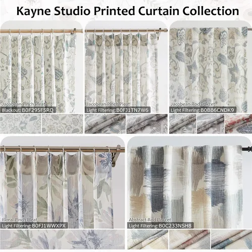 Vista 9 de Kayne Studio Paneles de cortina 100% opaca azul gris con estampado de hojas botánicas, cortinas florales de estilo granja para sala de estar y Azul