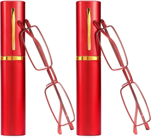 Vista 10 de touk Small Portable Reading Glasses Anti Blue Light UV, Compact Slim Pocket Readers with Mini Pen Clip Tube Case 2 Pairs