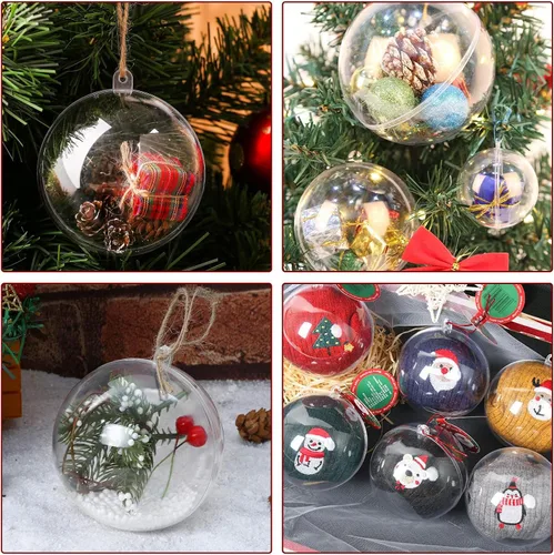 Vista 5 de 50 bolas de adorno transparentes de plástico transparente para manualidades, bolas de adornos rellenables de 3.150 in (3.15 pulgadas), bola