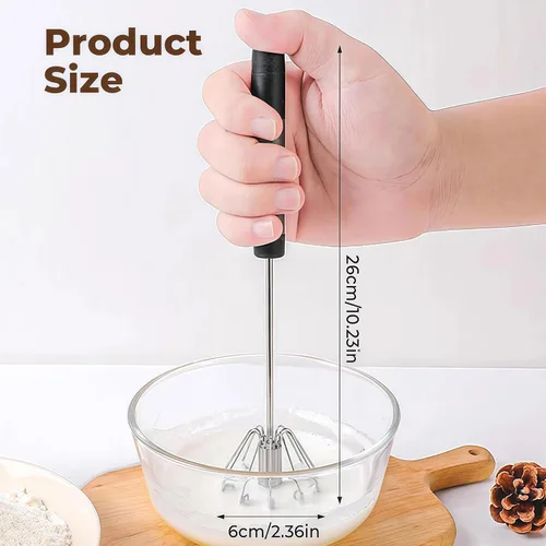 Vista 4 de Batidor semiautomático de acero inoxidable, batidor de huevo de acero inoxidable, batidor giratorio de mano, versátil herramienta agitadora de Azul