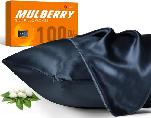 Vista 23 de Funda de almohada 100% seda de morera para cabello y piel, 22 Momme de seda natural pura de ambos lados con cremallera, funda de almohada para Azul