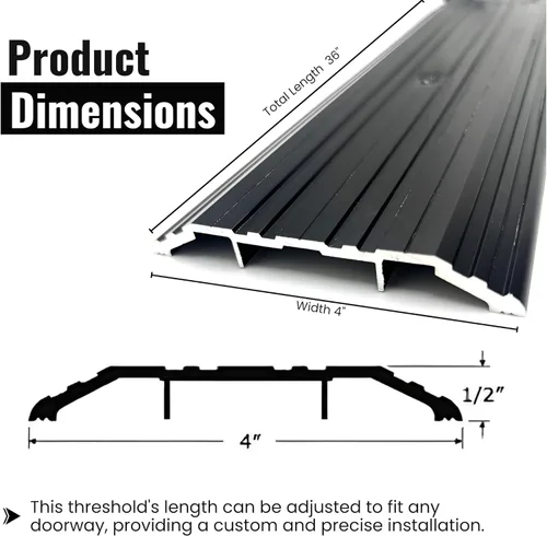 Vista 3 de CBW Umbral de aluminio de 4 pulgadas de ancho 1/2 pulgadas de alto - 36 pulgadas de largo (anodizado negro)