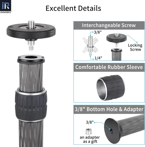 Vista 5 de INNOREL ER362C Universal 10 capas de fibra de carbono trípode centro columna extensión extensión poste extensor - dos secciones media columna