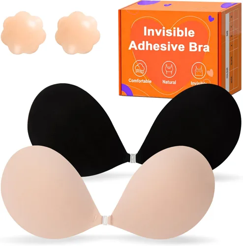 Vista 9 de Sticky Push Up Strapless Bras for Women,Ultra Adhesive Bra for Backless Dress,Invisible Silicon Bra with Nipple Cover