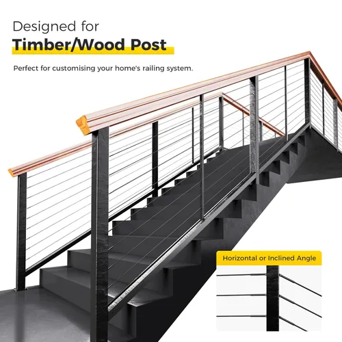 Vista 4 de WAYSKA Paquete de 80 tornillos de rosca izquierda y derecha de acero inoxidable T316 negros para poste de madera de 1/8" kit de herrajes