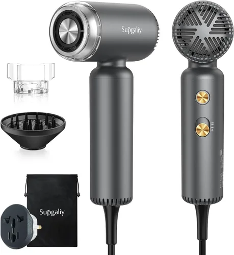 Vista 8 de Secador de pelo de viaje de doble voltaje, mini secadora de alta velocidad para secado rápido, secador de pelo iónico con difusor de regalo
