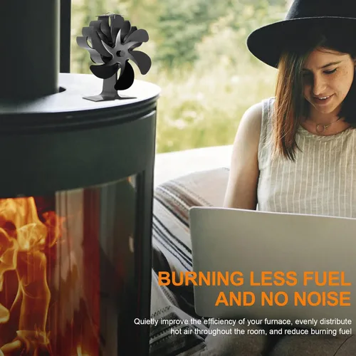Vista 8 de ABUNRO Ventilador de estufa de leña de 6 cuchillas, ventilador de estufa de calor para estufa de leña, ventilador de calor, accesorios de estufa