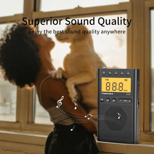 Vista 6 de TOMASHI Radio AM FM portátil, radio pequeña con altavoz, conector para auriculares, pantalla LCD, funciona