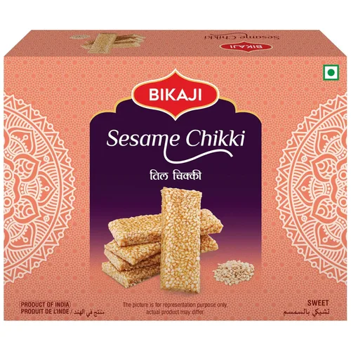 Vista 7 de Bikaji Surtido Chikki Bar 400g (14.11 oz), mezcla frágil de maní y sésamo, dulce indio, auténtico Mithai tradicional, barra de caramelo indio