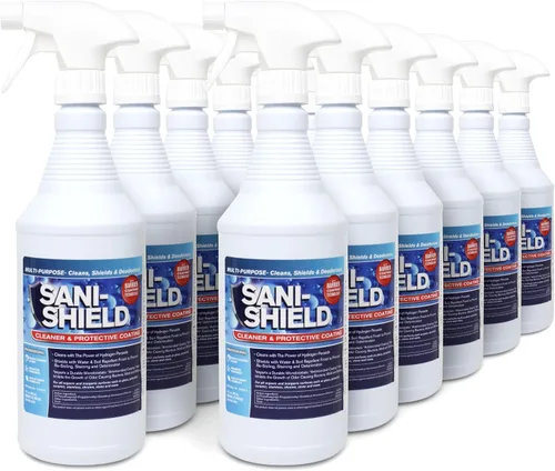 Cuidado de la superficie Sani-Shield, limpia y protege con peróxido de hidrógeno, paquete de 12, 32 onzas por Clean-X
