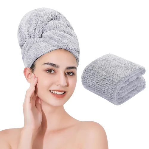 Vista 9 de Toalla de microfibra para el cabello de secado rápido, toallas de secado de pelo, adecuadas para todo tipo de cabello, ultra absorbente, cabello Azul