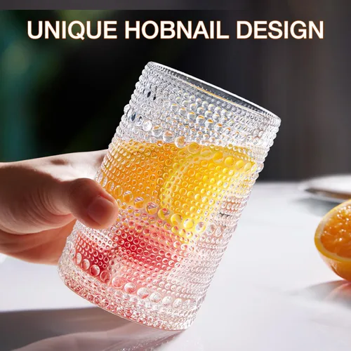 Vista 5 de Hobnail - Juego de 8 vasos para beber, 4 vasos highball de 15 onzas, 4 vasos rocks de 12 onzas, vasos para cócteles de bebidas mixtas
