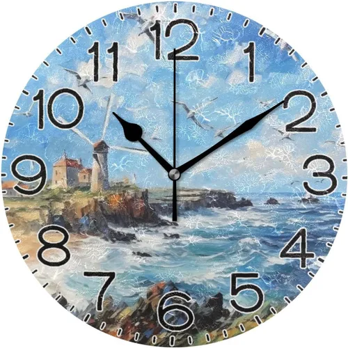 Vista 19 de ALAZA Reloj de pared de mármol marrón natural, funciona con pilas, sin tictac, silencioso, de cuarzo, analógico, rústico, rústico, reloj redondo