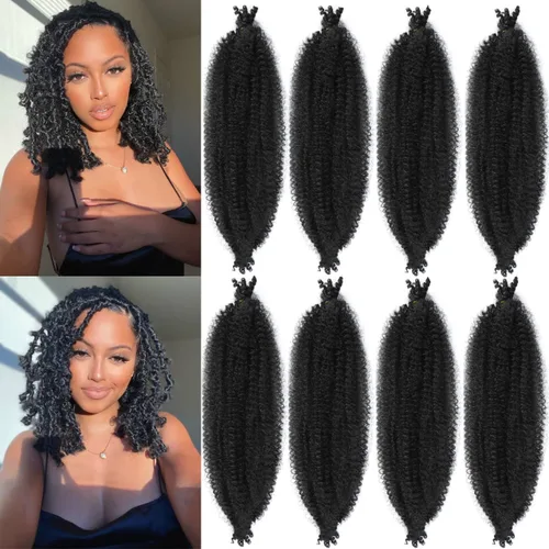 Vista 15 de 3 paquetes de cabello rizado afro elástico pre-separado de 12 pulgadas, rizos naturales pre-espumosos negros son perfectos para el cabello crochet