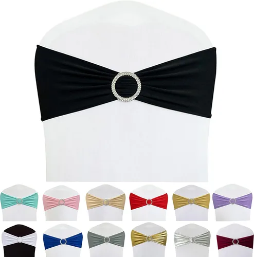 Vista 34 de Bandas de elastano para silla, 30 lazos elásticos para sillas con hebilla deslizante para decoración de banquete de boda, fiesta (azul bebé)