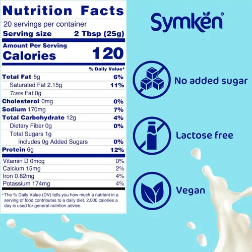 Vista 3 de SYMKEN Leche de soja en polvo sin azúcar, 17.6 onzas (17.64 oz) Vegana Alta en proteínas Sin gluten Sin lactosa Sin OMG A base