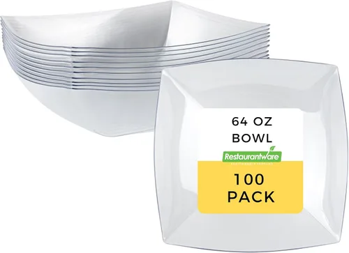 Vista 21 de Restaurantware Moderna - Cuencos de plástico de lujo de 8 onzas, 100 cuencos cuadrados desechables para ensaladas, duraderos y resistentes