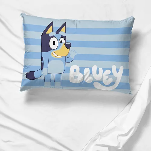 Vista 5 de Jay Franco Bluey Hello 1 funda de almohada reversible individual – Ropa de cama infantil súper suave de doble cara (producto oficial de Bluey)