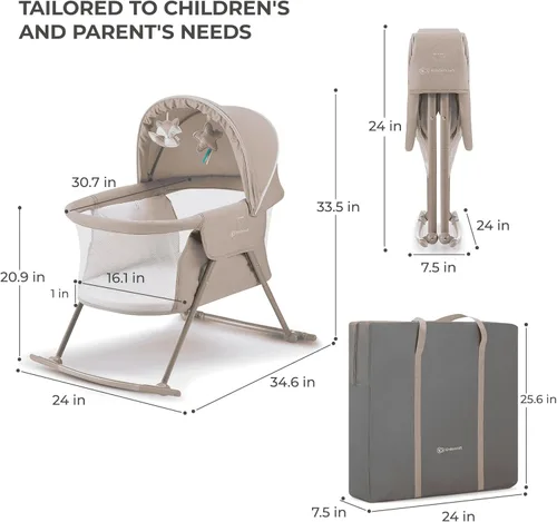 Vista 8 de Kinderkraft LOVI Cuna de Viaje para Bebé, Cuna Portátil Plegable con Mosquitera Integrada, Capota Ajustable y Función de Cuna Adicional, Beige