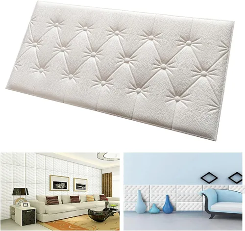 Vista 14 de Paneles de pared de espuma autoadhesivos 3D, 23.6 x 11.8 pulgadas, decoración de cuero revestido, anticolisión, cojín suave para cubrir paredes