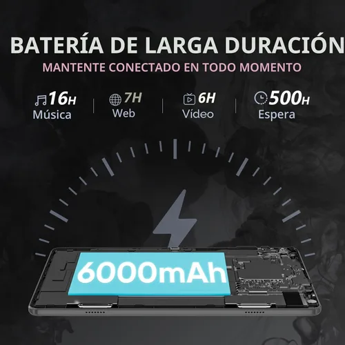 Vista 3 de Tablet de 10 pulgadas Android 13, 6 GB RAM 64 GB ROM, procesador Quad-Core, pantalla táctil LCD de 1280x800, WiFi, GMS, cámara dual, Bluetooth