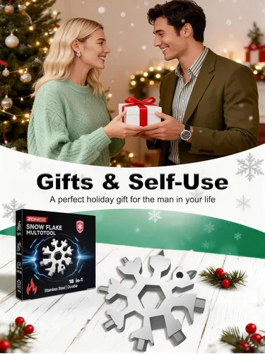 Vista 6 de ZONICE Multiherramienta 18 en 1 de copo de nieve – Acero inoxidable con abridor de botellas y llave, herramienta compacta EDC para camping, pesca