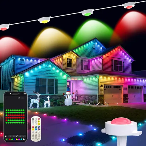 Luces permanentes para exteriores con control remoto, 50 pies con 30 luces LED RGB-IC para iluminación diaria y festiva, IP67 impermeable, más de 90