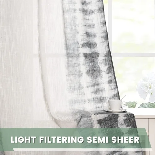 Vista 5 de MEETSKY Cortinas para sala de estar, filtrado de luz, color blanco y negro, pestañas traseras, cortinas estilo lino, 84 pulgadas de largo, 2 paneles