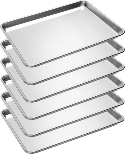 Vista 11 de Paquete de 6 bandejas para hornear de gran tamaño, bandeja de aluminio comercial para galletas, duradera y antiadherente, 15 x 21 pulgadas