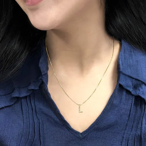 Vista 64 de Collar colgante con letra inicial de diamantes en oro amarillo de 14k (1/10 quilates) 18 pulgadas