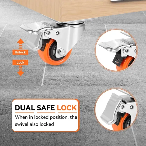 Vista 3 de W B D WEIBIDA Ruedas giratorias de placa de 2 pulgadas, resistentes con capacidad de carga de 600 libras, juego de 4, bloqueo doble de seguridad