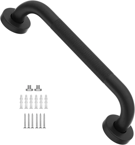 Vista 32 de Paquete de 2 barras de regadera de 36 pulgadas con agarre antideslizante de color negro cepillado de 1.25" de diámetro, Munzong, mango de baño