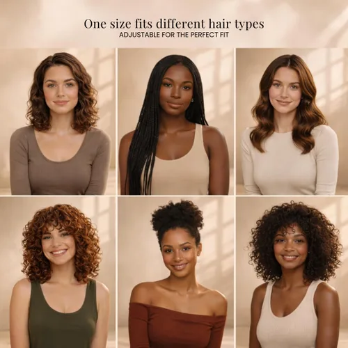 Vista 5 de Gorro de pelo para dormir, gorro de noche con clip ajustable, gorro reversible para el cabello para mujer, gorro de satén de seda