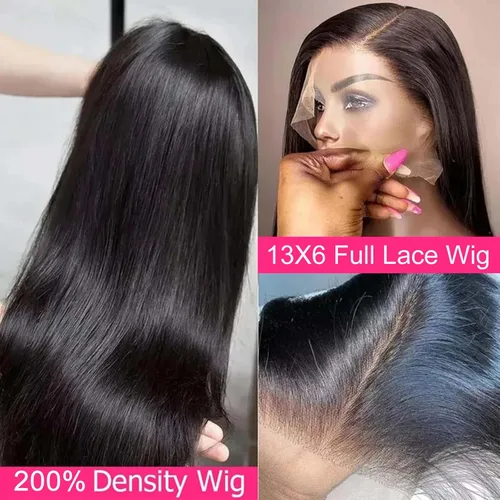 Vista 5 de Lemoda Peluca de encaje frontal completo de 13 x 6 pulgadas, pelucas de cabello humano lacio HD transparente de encaje sin pegamento, peluca