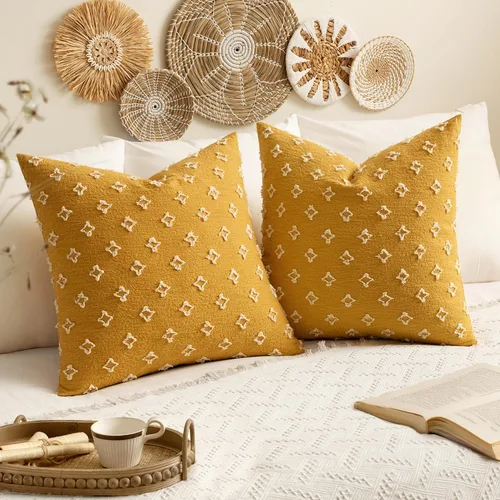Vista 36 de EMEMA - Juego de 2 fundas decorativas para almohada de otoño, amarillas, de 18 x 18 pulgadas, con diseño de girasol jacquard y margaritas, funda