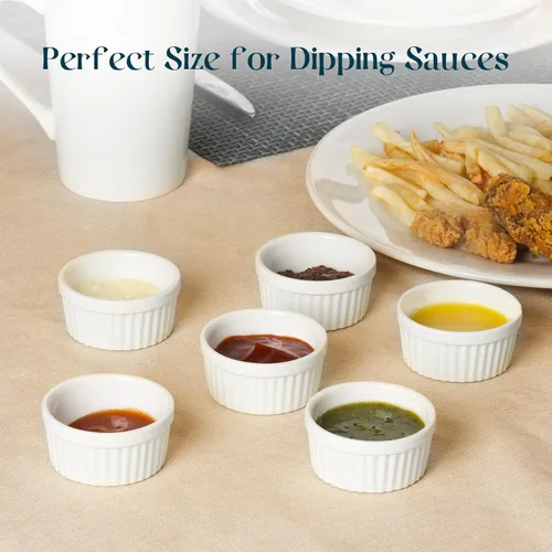 Vista 3 de DOWAN Cuencos para inmersión de 1.5 onzas, mini ramequines, pequeños platos de porcelana Ramekin, tazas de postre pequeños cuencos para condimentos