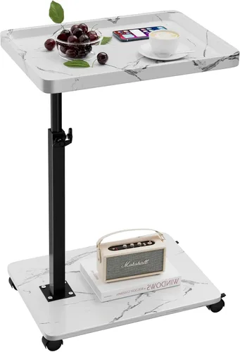Vista 10 de Mesa auxiliar de mesa C de altura ajustable, bandeja de TV giratoria de 360° para espacios pequeños, mesas de sofá que se deslizan debajo, mesas