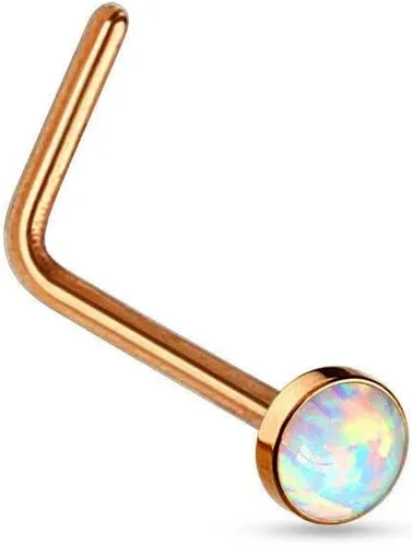 Nose Stud Piercing 22 Gauge 14K Gold-Filled - Simple L-Shaped Nose Stud With White Opal - Unique Gold Nose Stud Pin - Handmade Body Jewelry for