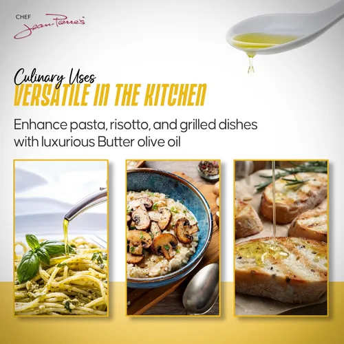Vista 5 de Chef Jean Pierre's Butter Aceite de oliva – Infundido de forma natural, botella de vidrio de 25 onzas – Eleva tus platos con una ráfaga