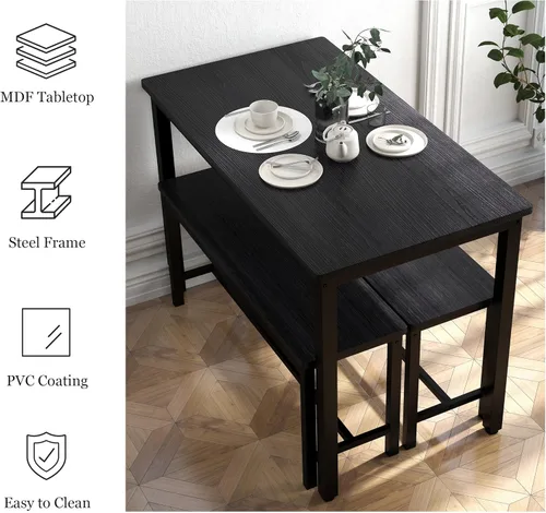 Vista 3 de Juego de mesa de comedor resistente y duradera para 4 personas con banco, mesa de cocina fácil de montar con banco, ahorro de espacio, juego ideal