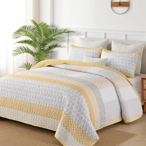 Vista 12 de WONGS BEDDING Juego de edredón Boho tamaño Queen, juegos de colcha a rayas bohemio de 3 piezas, juego de ropa de cama acolchada en verde caqui