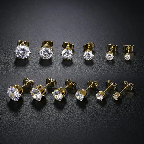 Vista 5 de GEMSME 18K YellowWhite Gold Plated Round Cubic Zirconia Stud Earrings Pack of 6