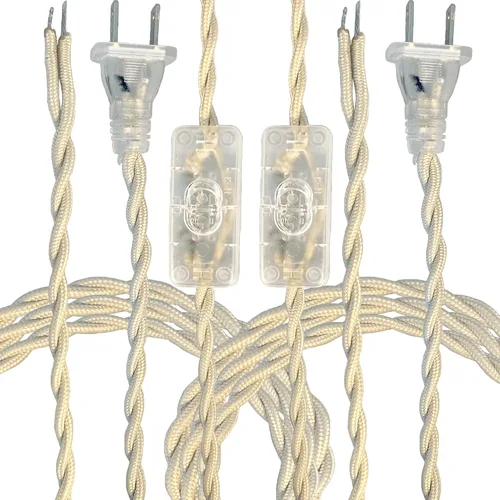Vista 15 de Royal Designs, Inc. Cable de lámpara de rayón trenzado de 8 pies con enchufe NEMA-15P, interruptor de encendido/apagado, extremos pelados listos